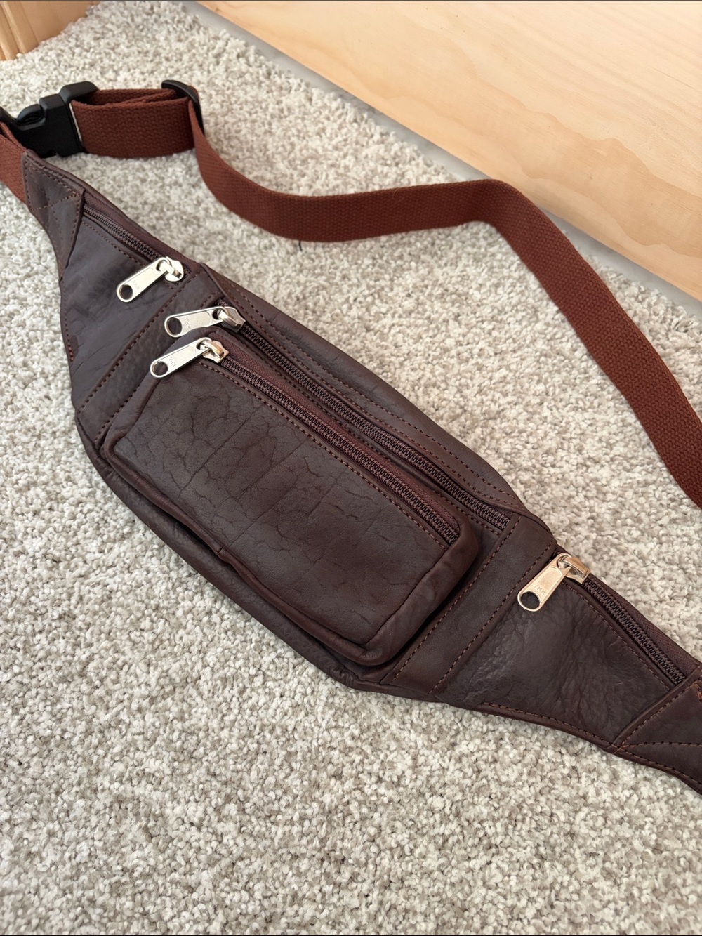 Coronado Leather 🍂 Dark Brown Leather Belt Bag with Multiple Zip Pockets & Lock